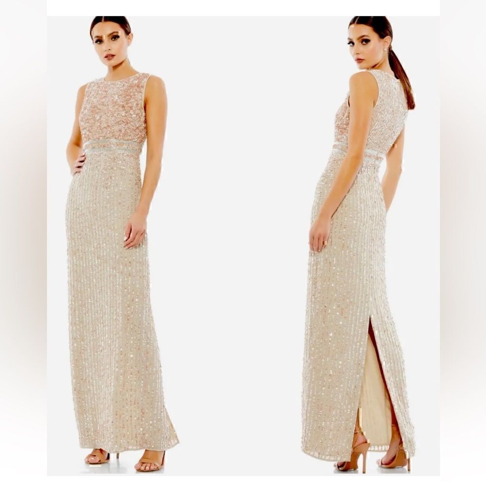 NWT Mac Duggal SEQUINED HIGH NECK SLEEVELESS COLUMN GOWN 93603 Size 2